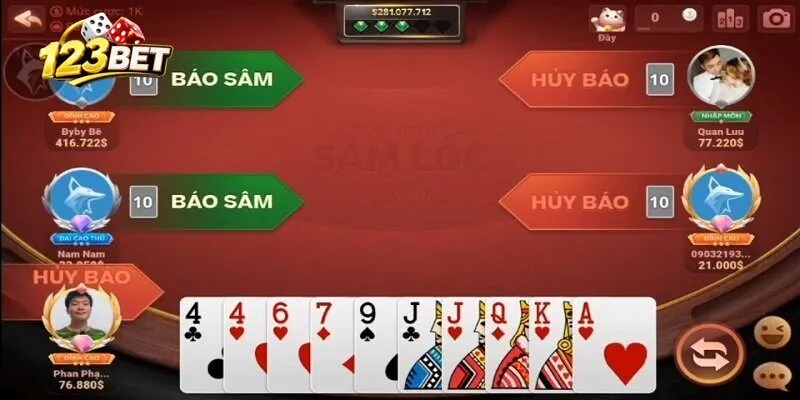 Thứ tự xếp các quân bài trong Sâm lốc 123bet